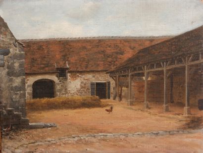 Jean-Richard GOUBIE (1840-1899) Cour de ferme
Deux huiles sur toile. (Petits accidents).
27...