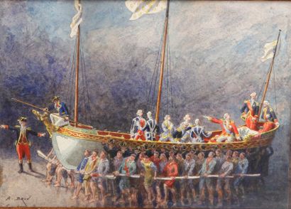 Alexandre BRUN (1853-1941) Le roi Louis XVI visitant les aménagements du port de...