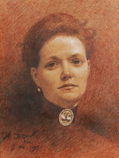 Alexandre BRUN (1853-1941) Lucile, épouse du peintre
Fusain et sanguine, signée et...