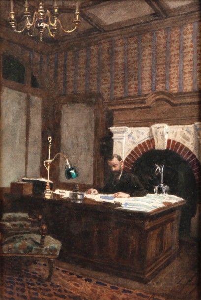 Alexandre BRUN (1853-1941) Homme à son bureau
Aquarelle, signée en bas à droite.
34...