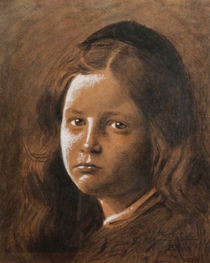 Alexandre BRUN (1853-1941) Portrait d'enfant
Fusain sous verre et rehauts de gouache...