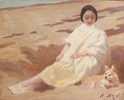 Alexandre BRUN (1853-1941) Carole et son chien, 1922
Huile sur toile, signée en bas...