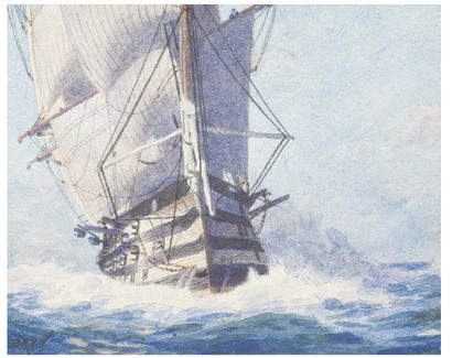 Alexandre BRUN (1853-1941) Vaisseau de guerre de face
Aquarelle sous verre, signée...