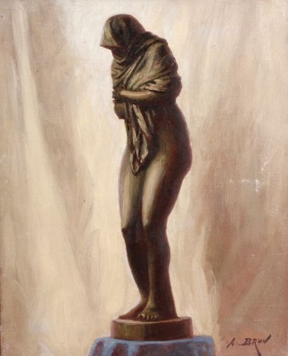 Alexandre BRUN (1853-1941) La Frileuse d'après Houdon
Huile sur toile, signée en...