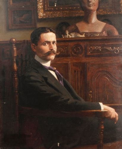 Alexandre BRUN (1853-1941) Portrait d'un homme assis devant un buffet
Huile sur toile,...