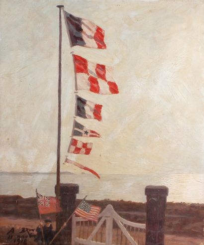 Alexandre BRUN (1853-1941) Les drapeaux, 11 novembre 1918
Huile sur toile, signée...