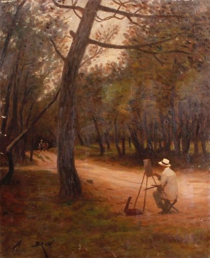 Alexandre BRUN (1853-1941) Peintre dans les bois
Huile sur toile, signée en bas à...