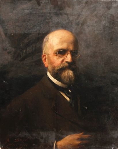 Alexandre BRUN (1853-1941) Portrait d'homme aux bésicles
Huile sur toile, signée...