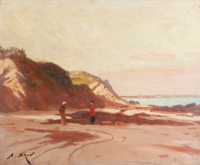 Alexandre BRUN (1853-1941) Promeneuses sur la plage
Huile sur toile, signée en bas...