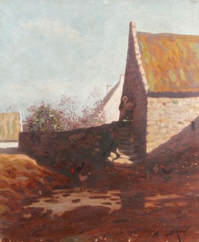Alexandre BRUN (1853-1941) Maisons bretonnes
Huile sur toile, signée en bas à droite.
(Non...