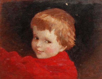 Alexandre BRUN (1853-1941) Portrait d'enfant au vêtement rouge
Huile sur panneau,...