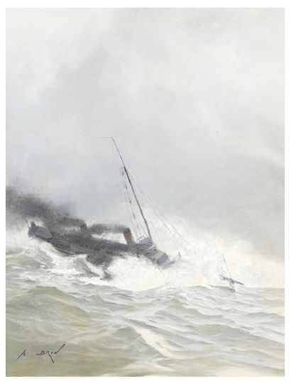 Alexandre BRUN (1853-1941) Bateau dans la tempête
Huile sur toile, signée en bas...