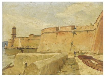 Alexandre BRUN (1853-1941) Port fortifié
Huile sur toile, signée en bas à gauche....