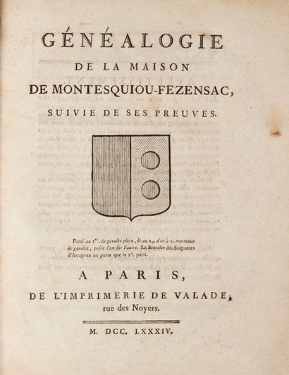 [CHERIN (Bernard)] Généalogie de la maison de Montesquiou-Fezansac, suivie de ses...
