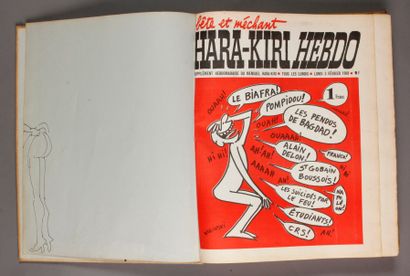 HARA-KIRI HEBDO. [1969-1970] Deux volumes in folio, bradel de toile écrue grise et...