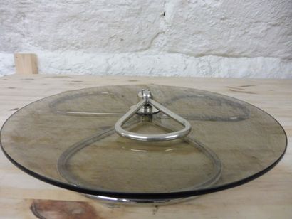 null PLATEAU A FROMAGE table circulaire en verre bruni support tréflé et poignée...