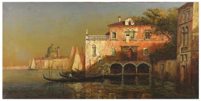 R QUINTAINE Venise
Huile sur toile, signée en bas à droite.
50 x 99,5 cm
(Pièce au...