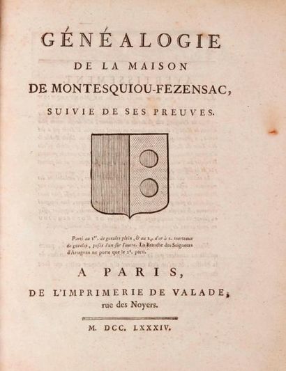 [CHERIN (Bernard)] Généalogie de la maison de Montesquiou-Fezensac, suivie de ses...