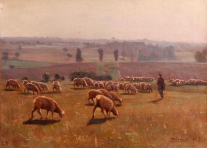 Charles WISLIN (1852-1932) Berger et son troupeau
Huile sur toile, signée des initiales...