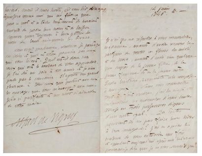 NON VENU - VIGNY (Alfred de). 1797-1863, écrivain, poète  Lettre autographe, signée....