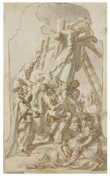 NON VENU - ECOLE ITALIENNE du XVIIIe siècle Descente de croix
Pierre noire, plume,...
