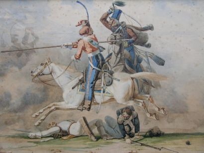 JOHANNOT TONY (1803-1852) Scène de bataille, 1840. Aquarelle.