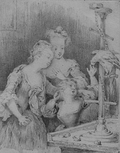 GRENIER FRANÇOIS (1793-1867) Les jeunes femmes et le perroquet Mine de plomb. 8x...