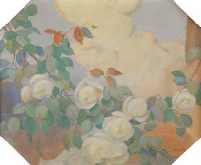 FENOUILLET (actif au XXe siècle) Boutons de roses blanches Huile sur toile, signée...