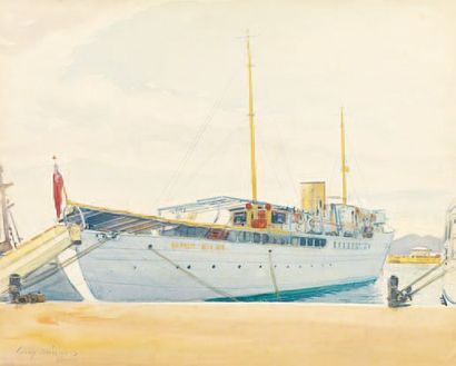 Atelier Tony MINARTZ (1870. 1944) Le Nimet Allah dans le port de Cannes, Aquarelle...