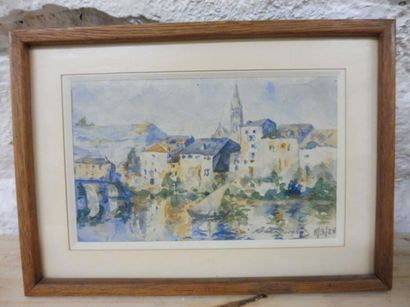 null ECOLE FRANCAISE ‘’au bord d’une rivière’’ aquarelle signée en bas à droite (illisible)...