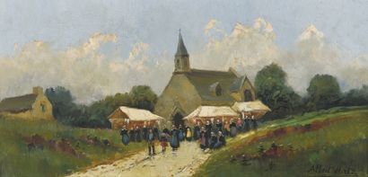 Albert HIRTZ (XIX-XXe siècle) 
Sortie de l'église en Bretagne
Huile sur toile, signée...