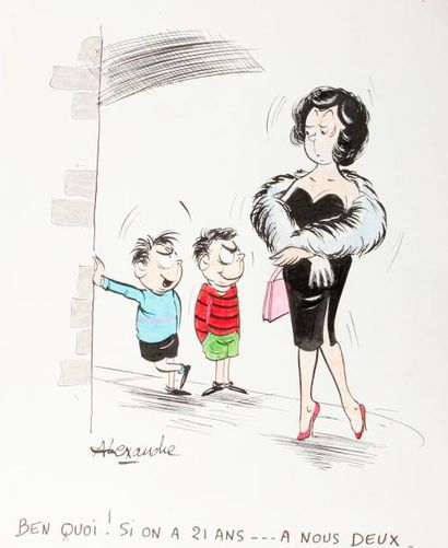 ALEXANDRE, Robert HUET dit (1930-2002) 
LES ENFANTSTERRIBLES - Trois dessins de presse...