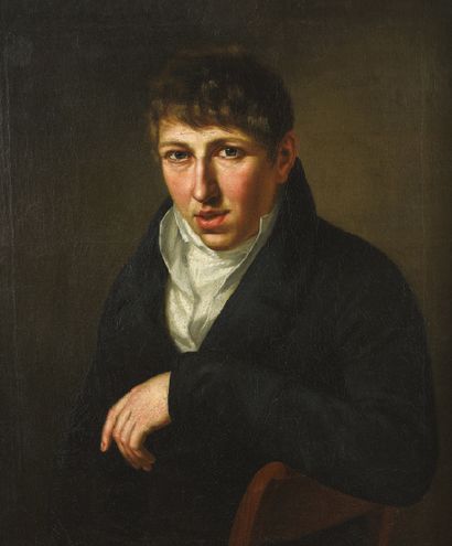 ECOLE FRANÇAISE, premier tiers du XIXe siècle 
Portrait d'homme aux yeux bleus, en...