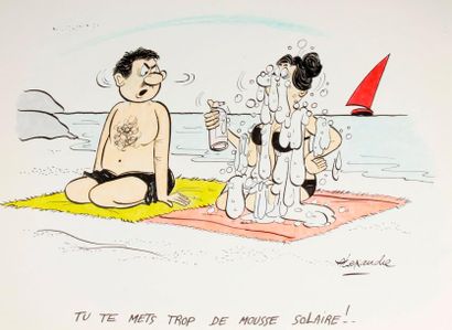 null ALEXANDRE. « Tu te mets trop de mousse solaire ! » Encre de chine et aquarelle...