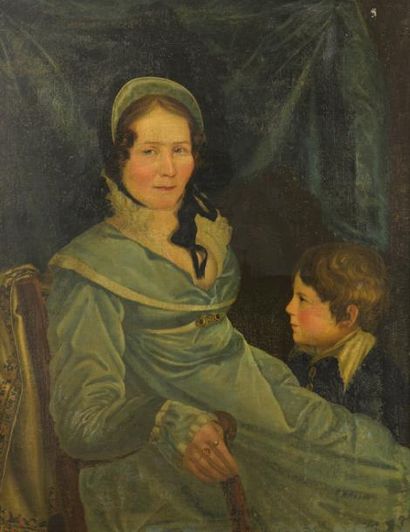ECOLE FRANÇAISE, premier tiers du XIXe siècle Portrait d'une mère en robe et coiffe...