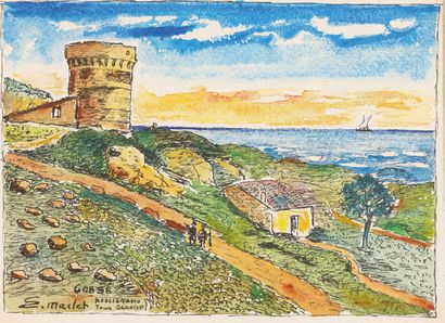 Elisée MACLET (1881-1962) 
Tour génoise de Roglignano en Corse
Dessin à l'encre de...