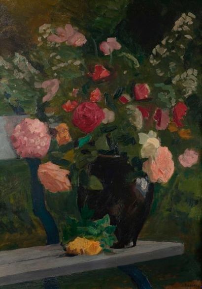 Jules Léon FLANDRIN (1871-1947) 
Grand vase de fleurs
Huile sur toile, signée en...
