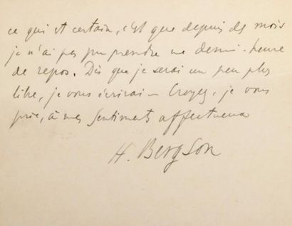 Henri BERGSON (1859-1941) Carton autographe recto-verso in-16 signé et daté 8 novembre...