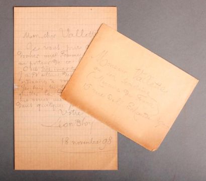 Léon BLOY (1846-1917) Lettre autographe signée avec enveloppe (mine de plomb), adressée...