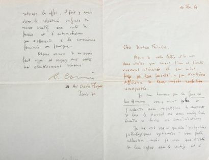 Roger CAILLOIS (1913-1978) Lettre autographe signée 20 février 61. Une ½ page in-8...