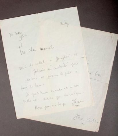 Jean COCTEAU (1889-1963) Deux lettres. Lettre autographe (crayon) signée Jean, Milly...