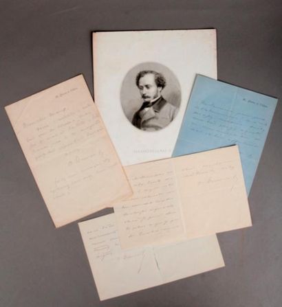 Alexandre DUMAS fils (1824-1895) Cinq lettres autographes signées dont quatre à en...