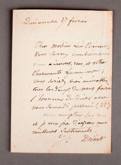 [Victor HUGO]. Juliette DROUET (1806-1883). Lettre autographe signée, adressée à...