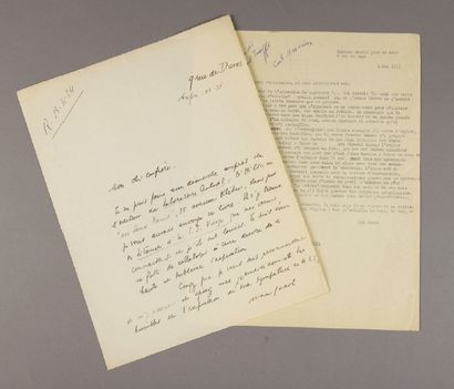 Max JACOB (1866-1944 à Drancy) Deux lettres.
Lettre autographe signée, une page in-4,...