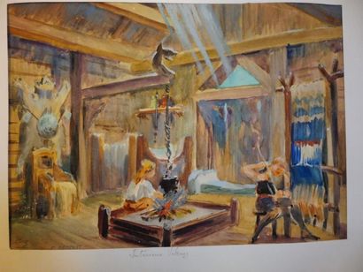 null BETOUT C. "intérieur viking" aquarelle, cachet d’atelier en bas à gauche 21...