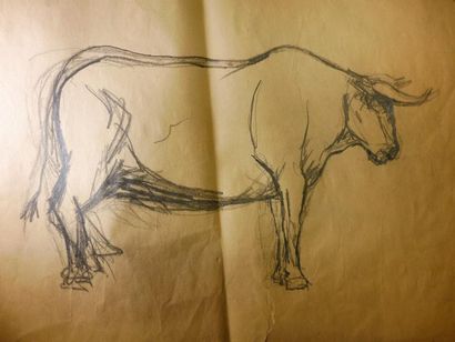 TCHERKESSOF Georges 1900-1943 "Le taureau"

Dessin au crayon gras sur papier bistre,...