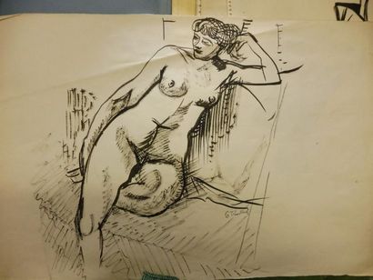 TCHERKESSOF Georges 1900-1943 "Nu au sofa" "la réflexion" 2 dessins à l’encre – cachets...