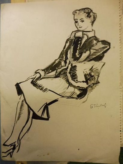TCHERKESSOF Georges 1900-1943 "Nu au sofa" "la réflexion" 2 dessins à l’encre – cachets...