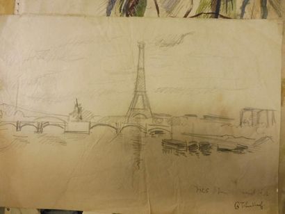 TCHERKESSOF Georges 1900-1943 "Vue de Paris" Dessin au crayon noir daté 1925 et cachet...