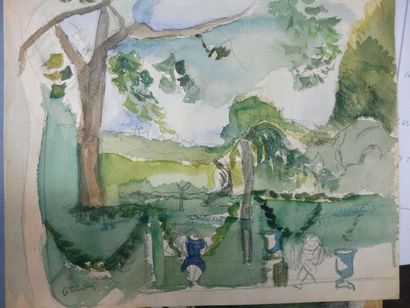TCHERKESSOF Georges 1900-1943 "Jardin" aquarelle, cachet d’atelier en bas à gauche...